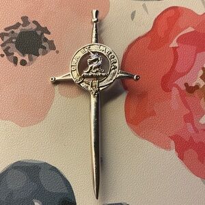 Vintage ORA Et Labora Silver Scottish Knot Pin Sword Brooch